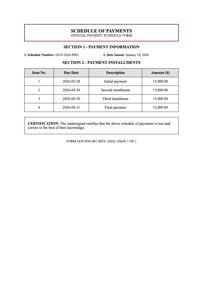 Government standard payment schedule